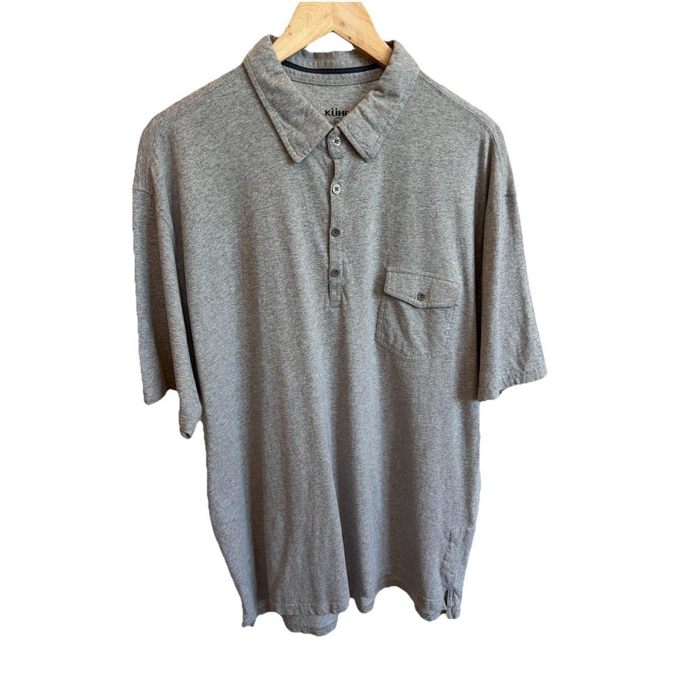 Kuhl Wildfibre Mens 2XL GrayOrganic Cotton Short Sleeve Polo Shirt Hiking XXL